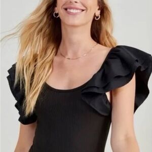 Kids Black Ruffled One Piece